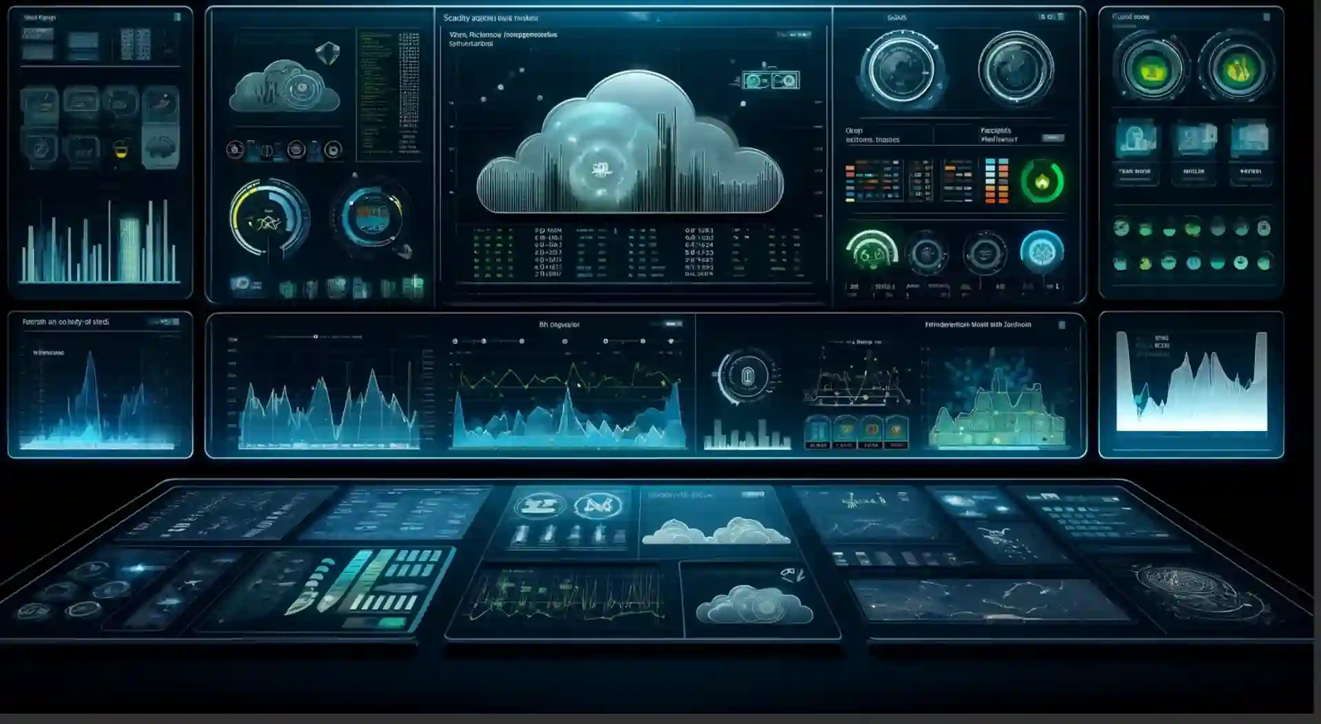 Cloud security operations dashboard displaying data graphs and threat monitoring panels.