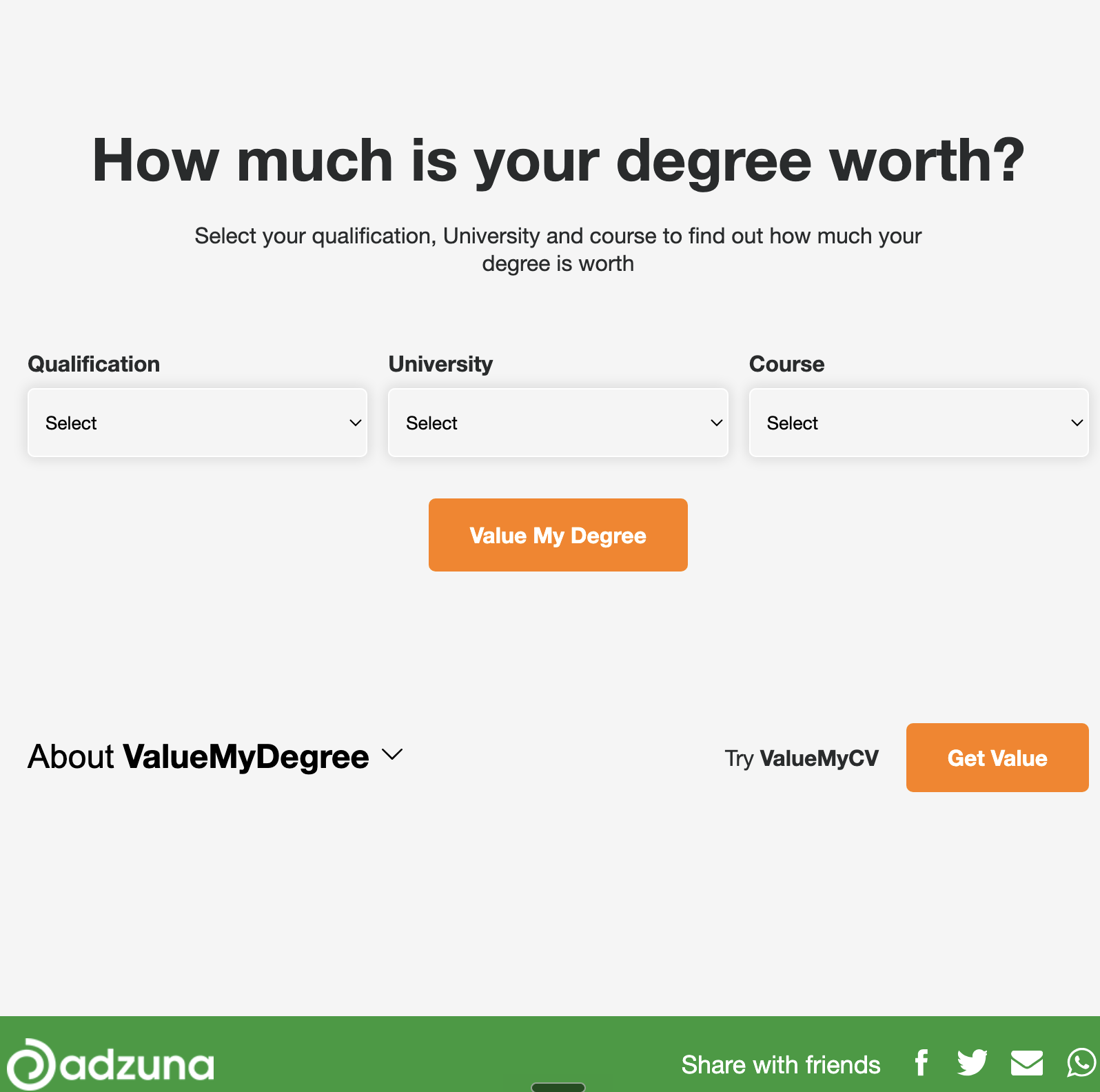 Value my degree tool