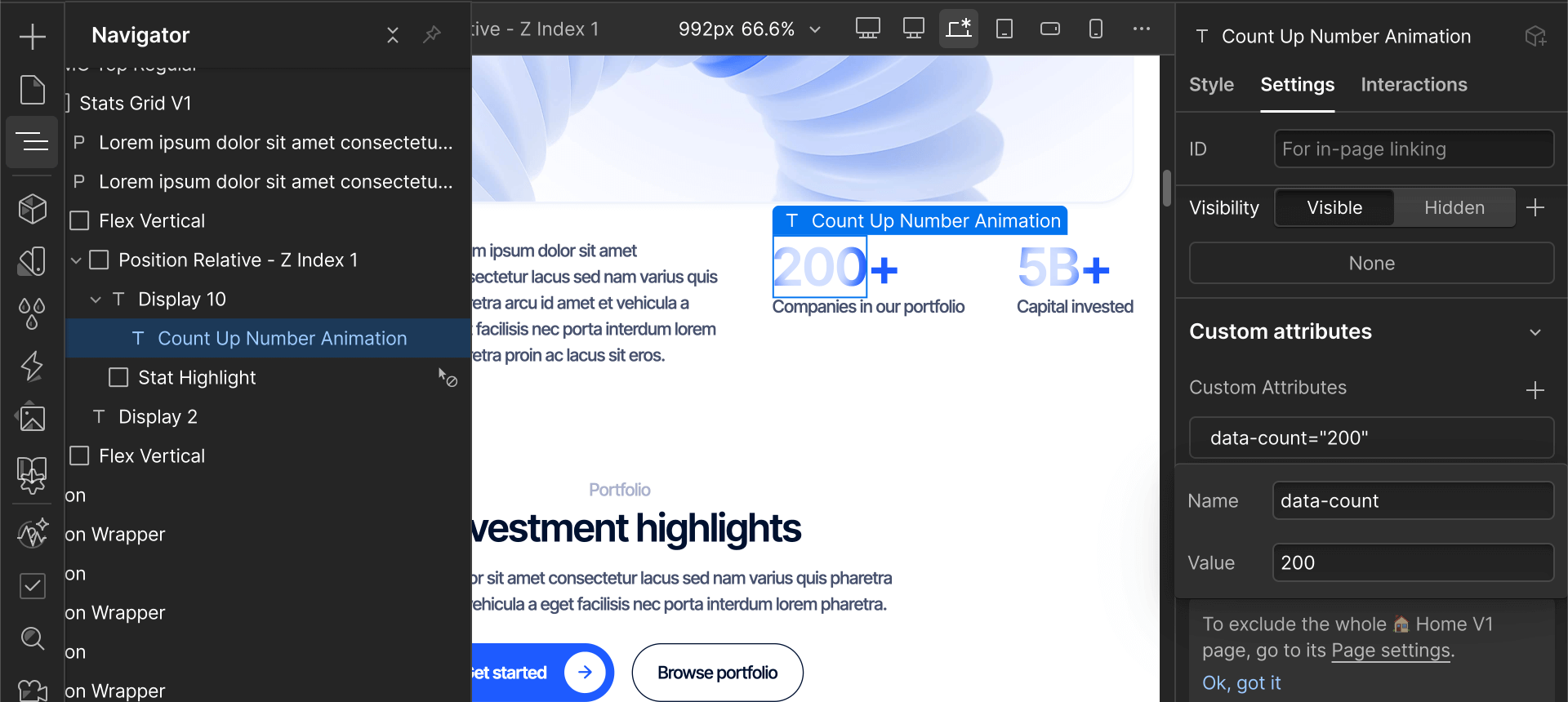 Count Up Number Animation Custom Attribute - Investflow Webflow Template