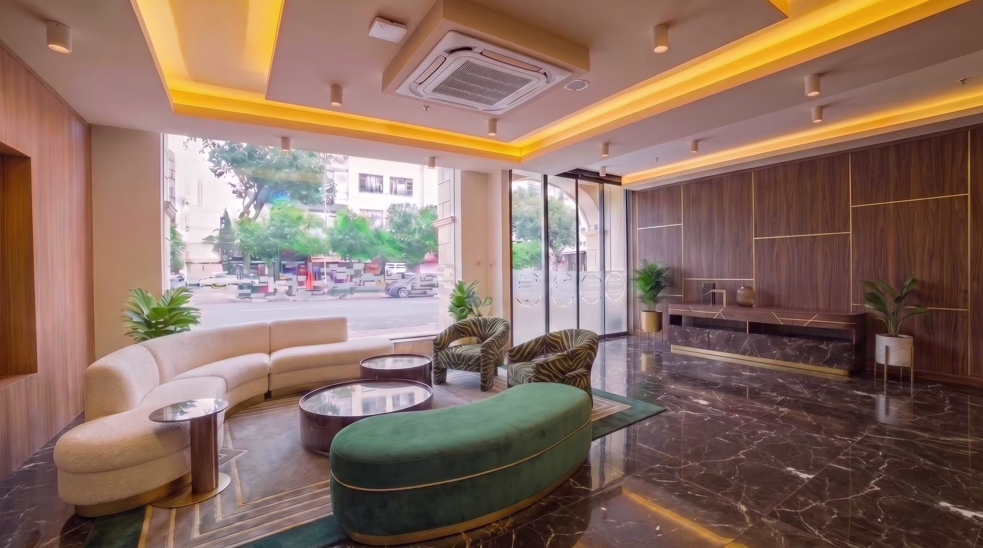 Projection 3D d’un sas d’entrée d’hôtel rénové avec Beamty