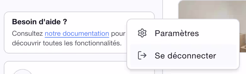Menu du dashboard Beamty ouvert sur l'option Paramètres