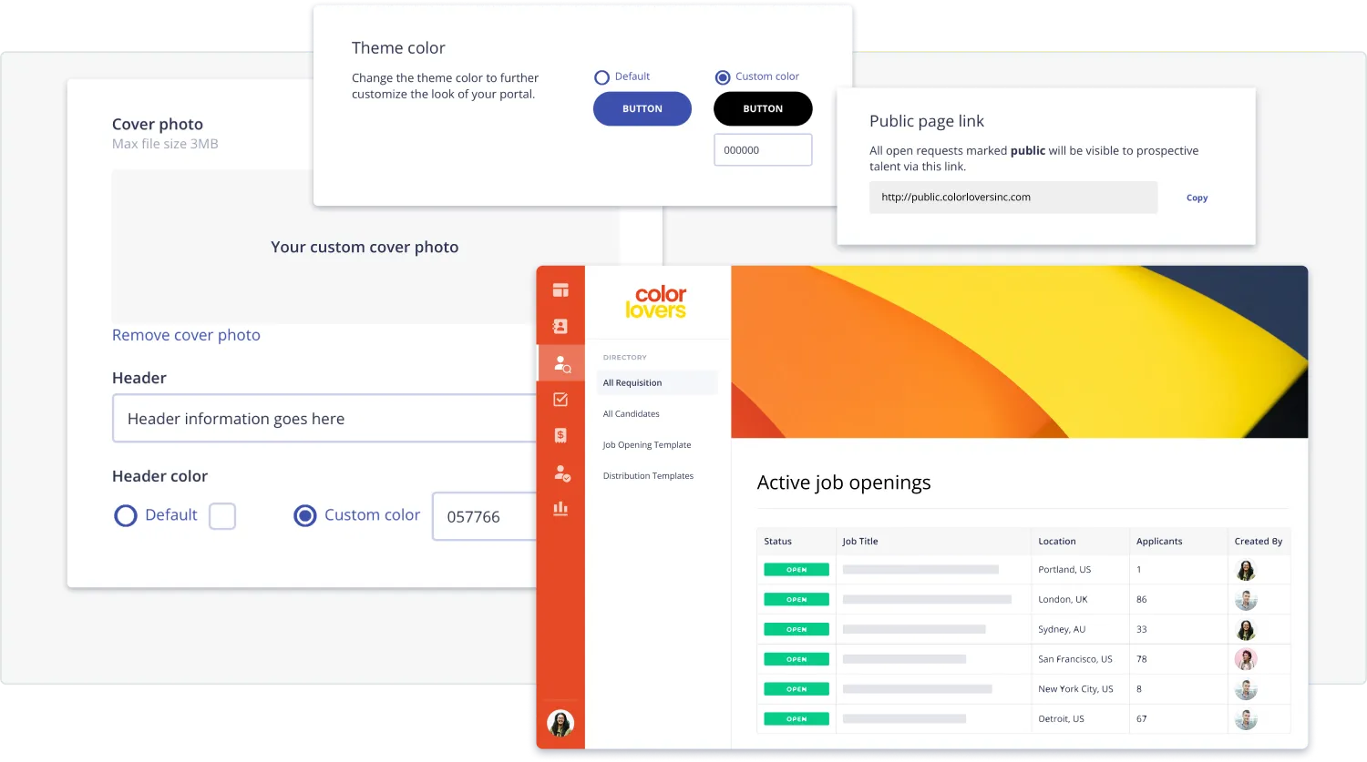 Worksuite custom branding - public job portal - choose color theme