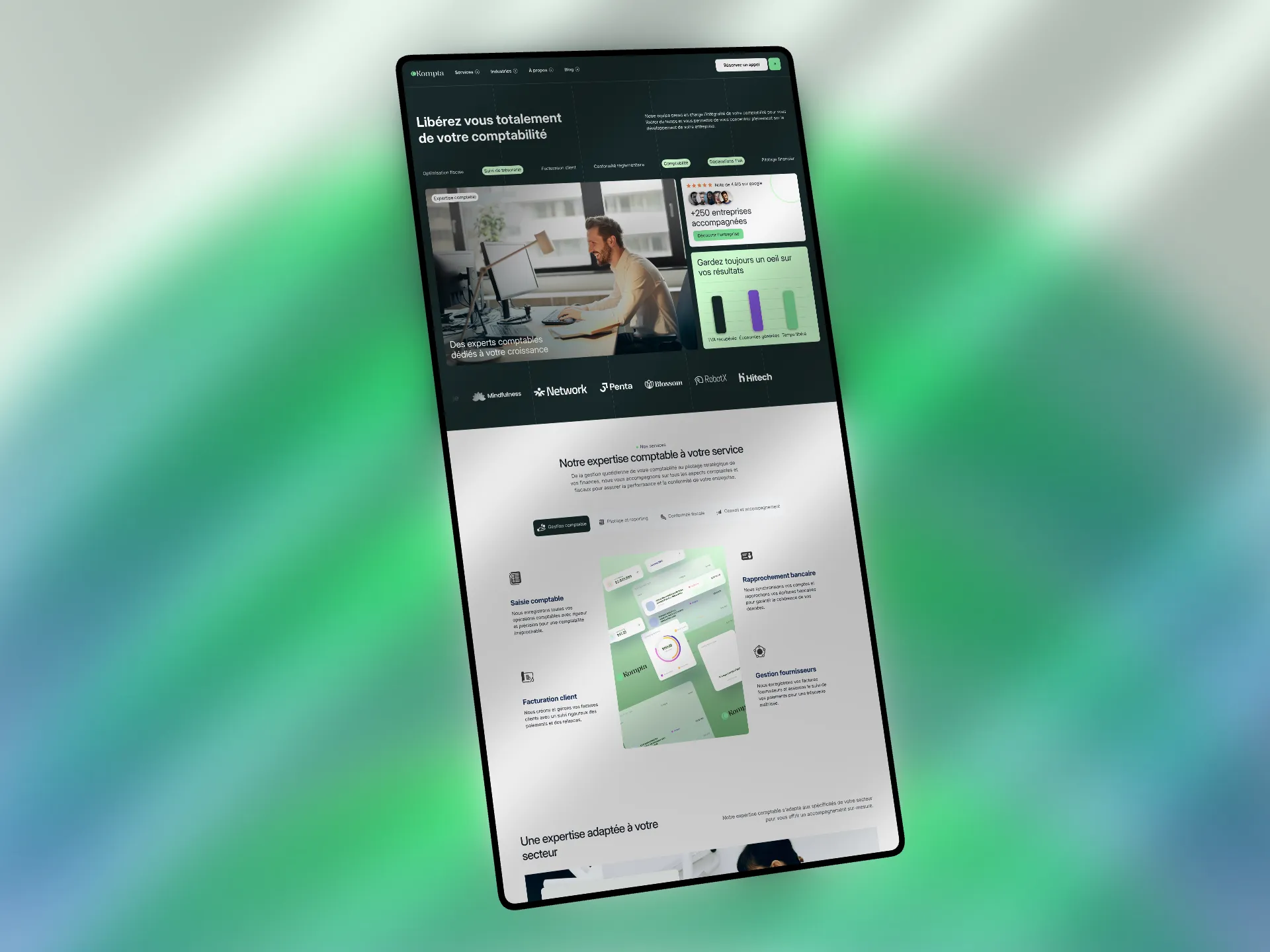 mockup du site du client Kompta