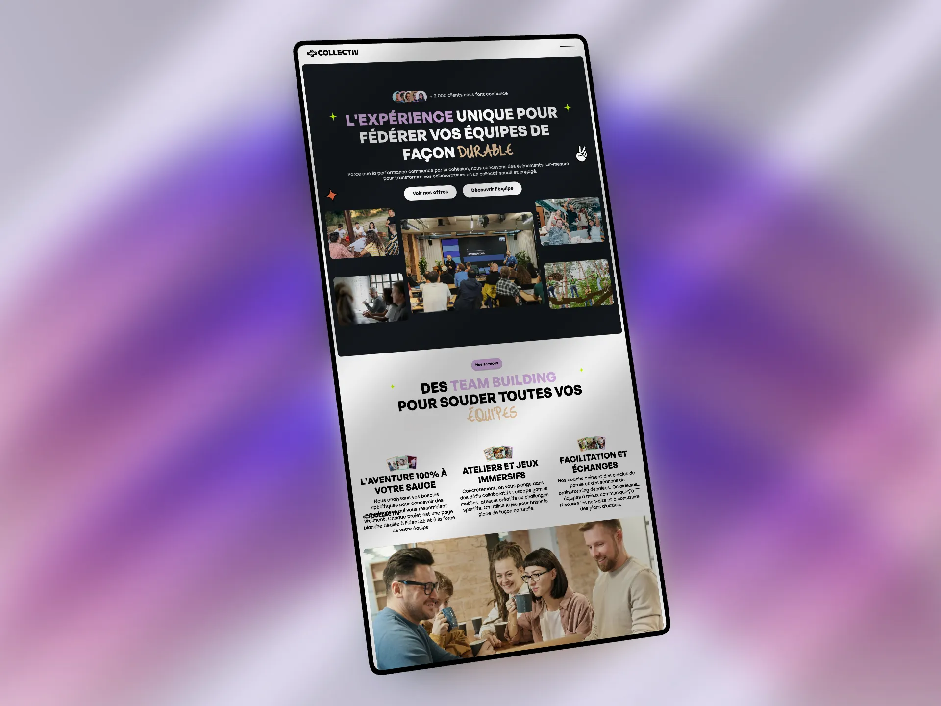 mockup du site du client Collectiv