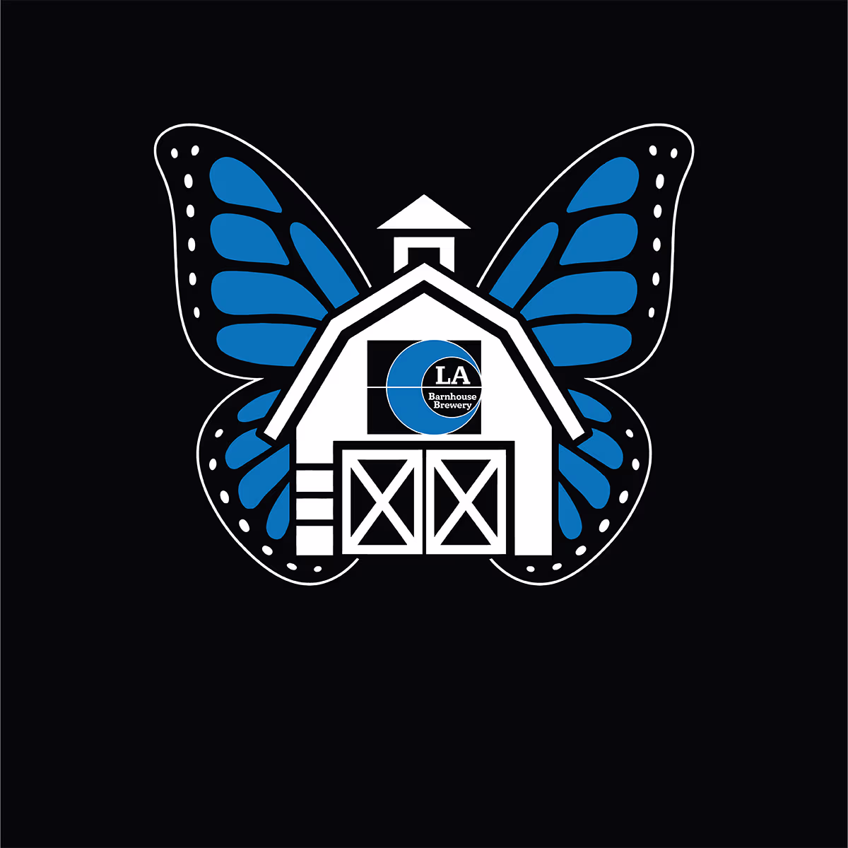 LA Barnhouse Brewery logo featuring a rustic barn, butterfly wings, and Louisiana-inspired design representing craft beverages, community gatherings, and the brewery experience in Ponchatoula, Louisiana.