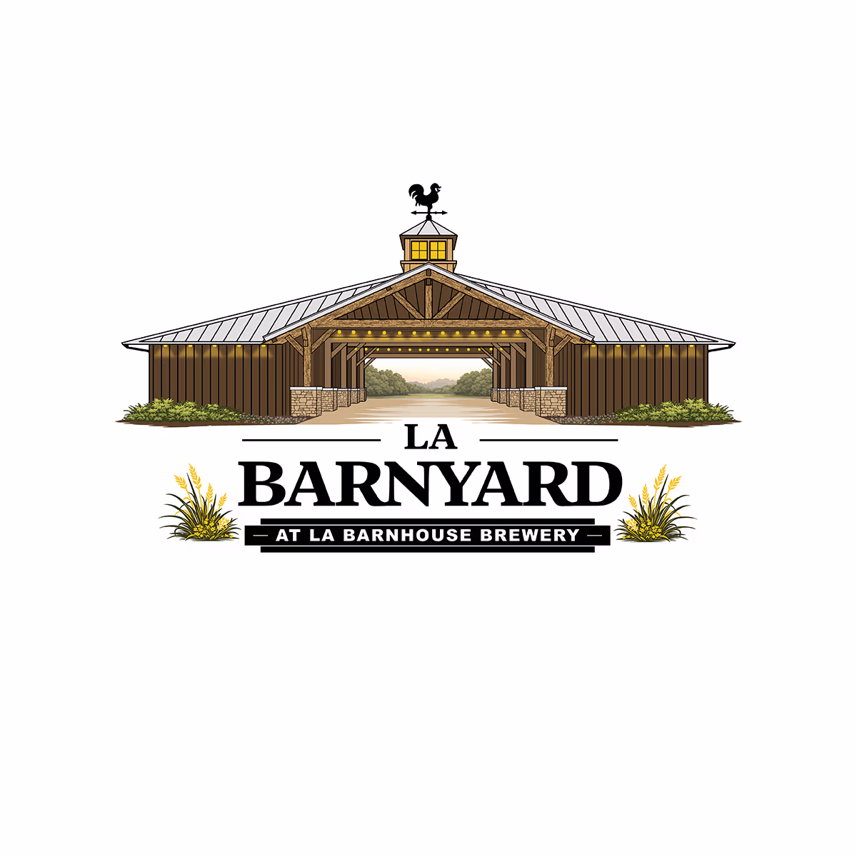 LA Barnyard logo featuring a rustic barn-inspired emblem representing the open-air food hall, pavilion, live entertainment, and community gathering destination at LA Barnhouse Brewery in Ponchatoula, Louisiana.