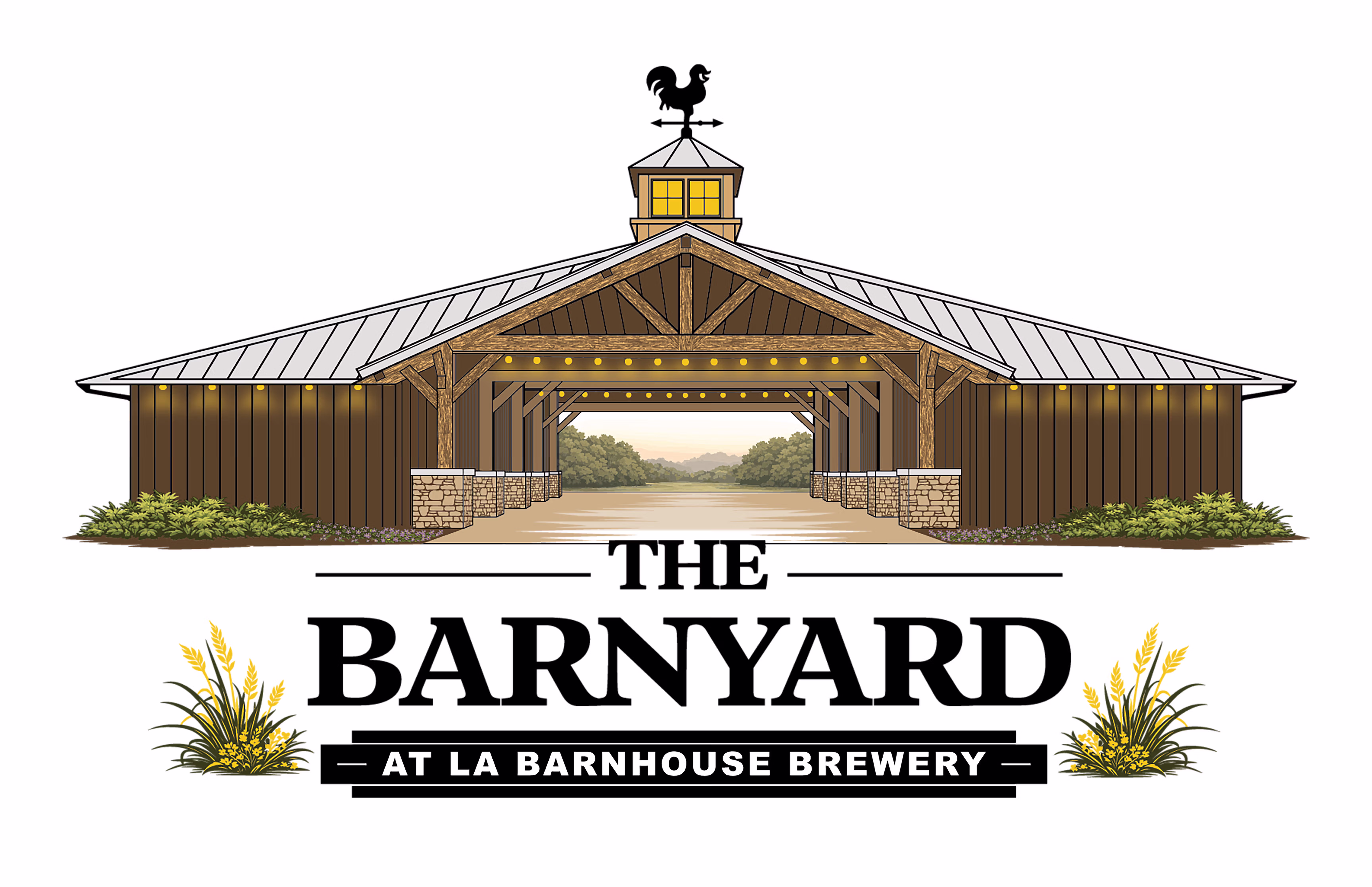 LA Barnyard logo featuring a rustic barn-inspired emblem representing the open-air food hall, pavilion, live entertainment, and community gathering destination at LA Barnhouse Brewery in Ponchatoula, Louisiana.