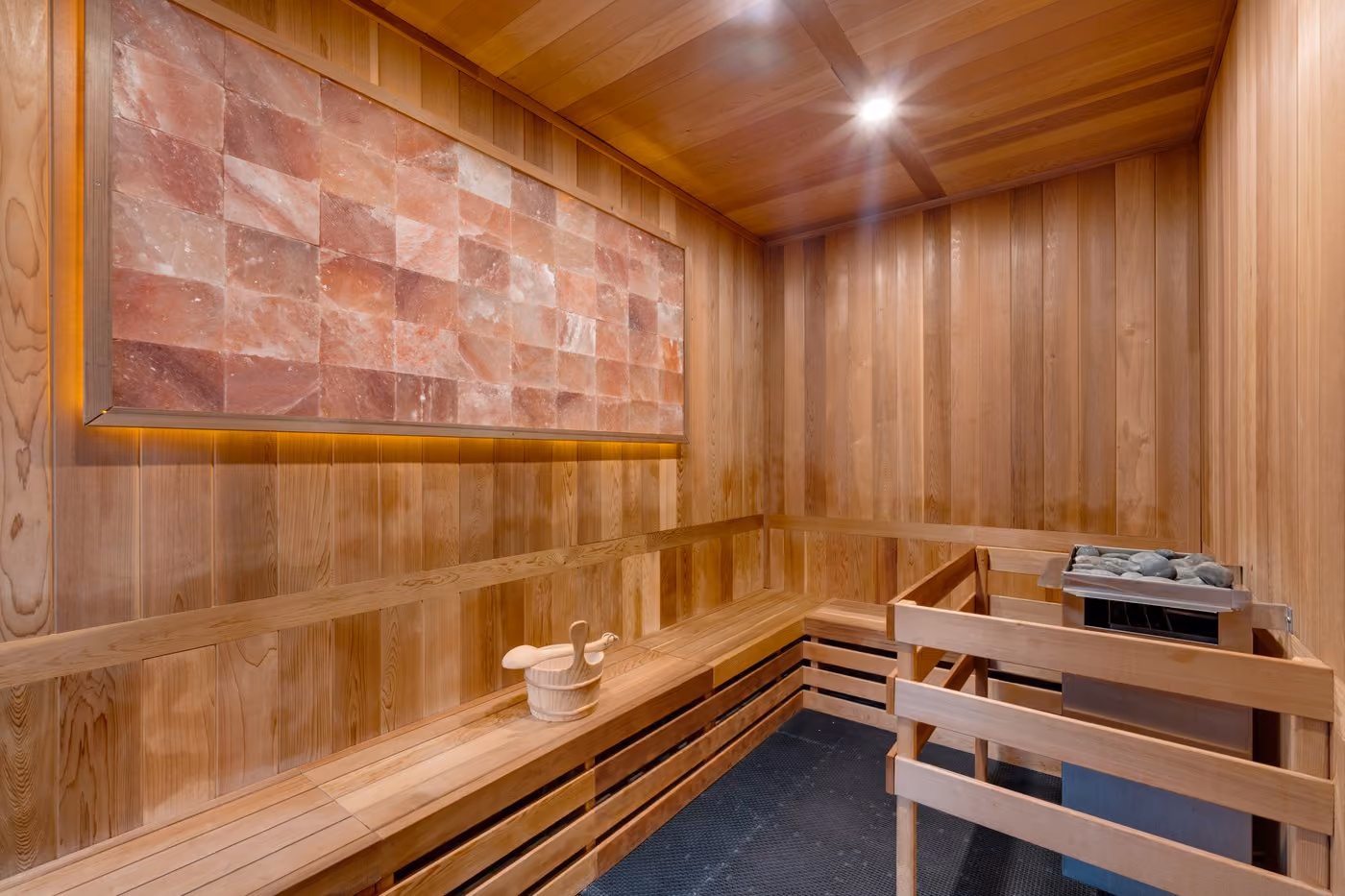 Himalayan salt stone sauna interior at the Chesapeake Bay Beach Club spa