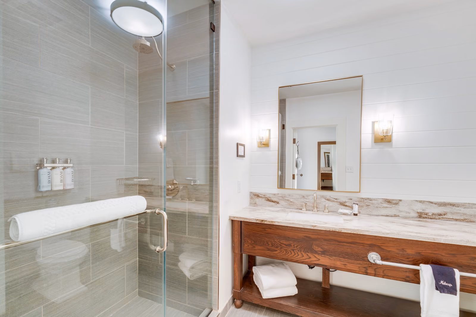Bathroom of the king balcony room at The Inn, Chesapeake Bay Beach Club