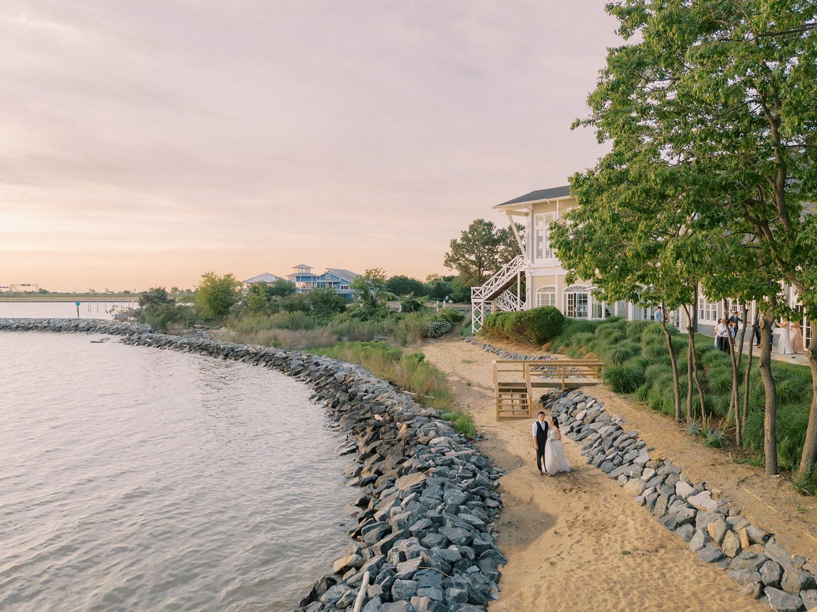 Bride and groom at Sunset Ballroom Rooftop at Chesapeake Bay Beach Club