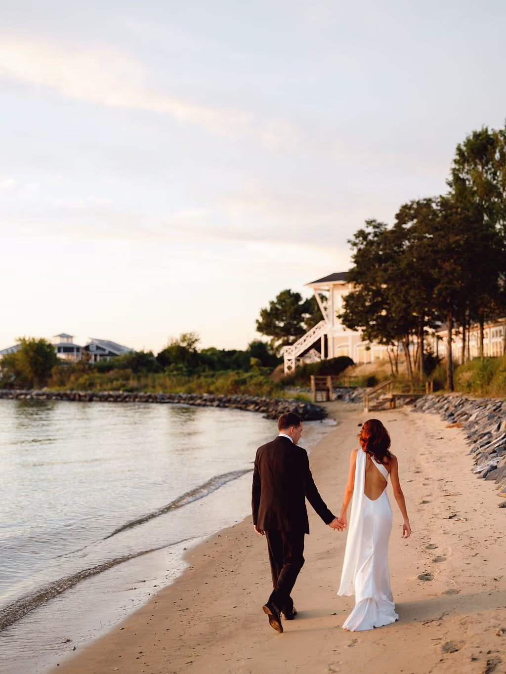 Bride and groom portrait at Chesapeake Bay Beach Club Beach House
