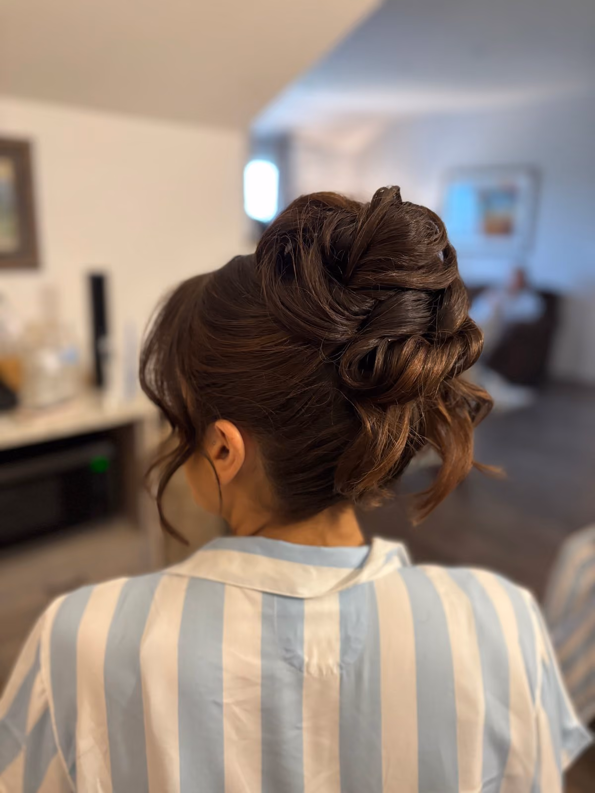 Messy curled bridal updo at Chesapeake Bay Beach Club