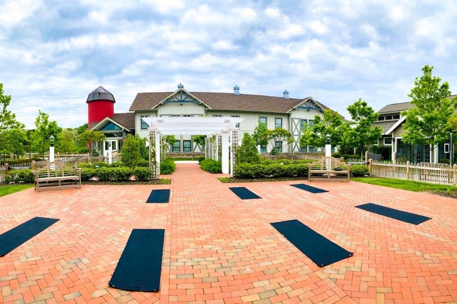Soul Society Yoga in the courtyard at The Inn at Chesapeake Bay Beach Club