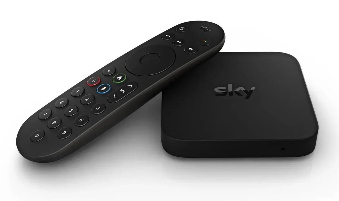 Sky Stream streaming box with remote control, supplied by NetInSat for yachts