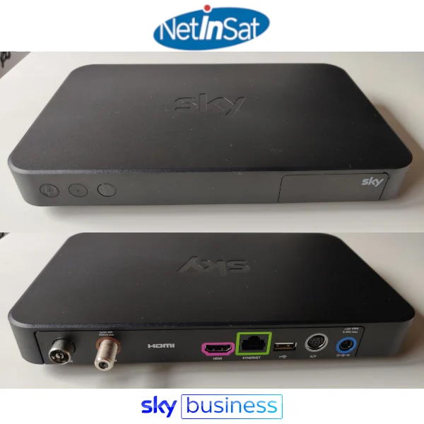 Sky Italia satellite decoder for yachts, front and back, supplied by NetInSat