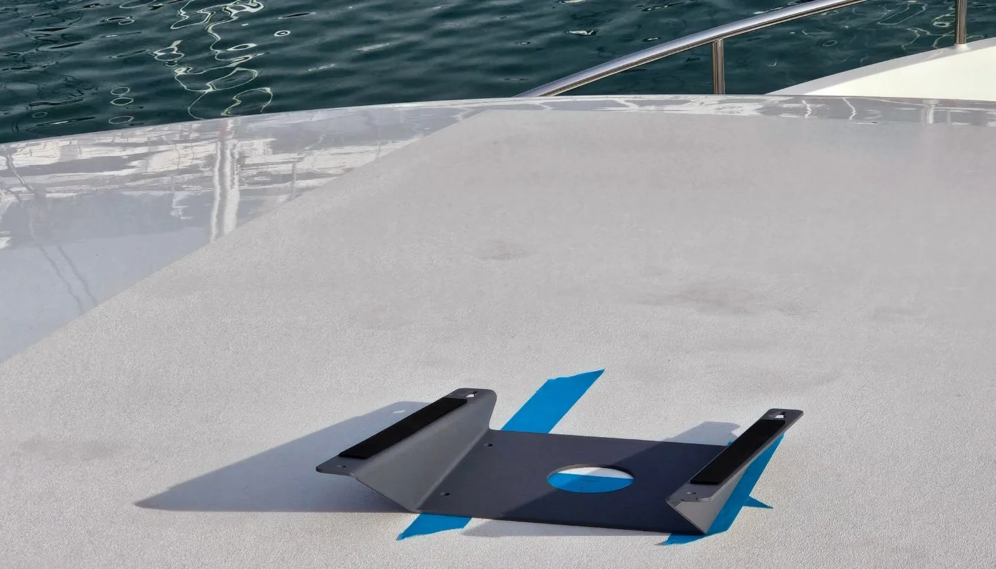 Starlink Maritime mounting bracket positioned on a yacht hardtop by NetInSat