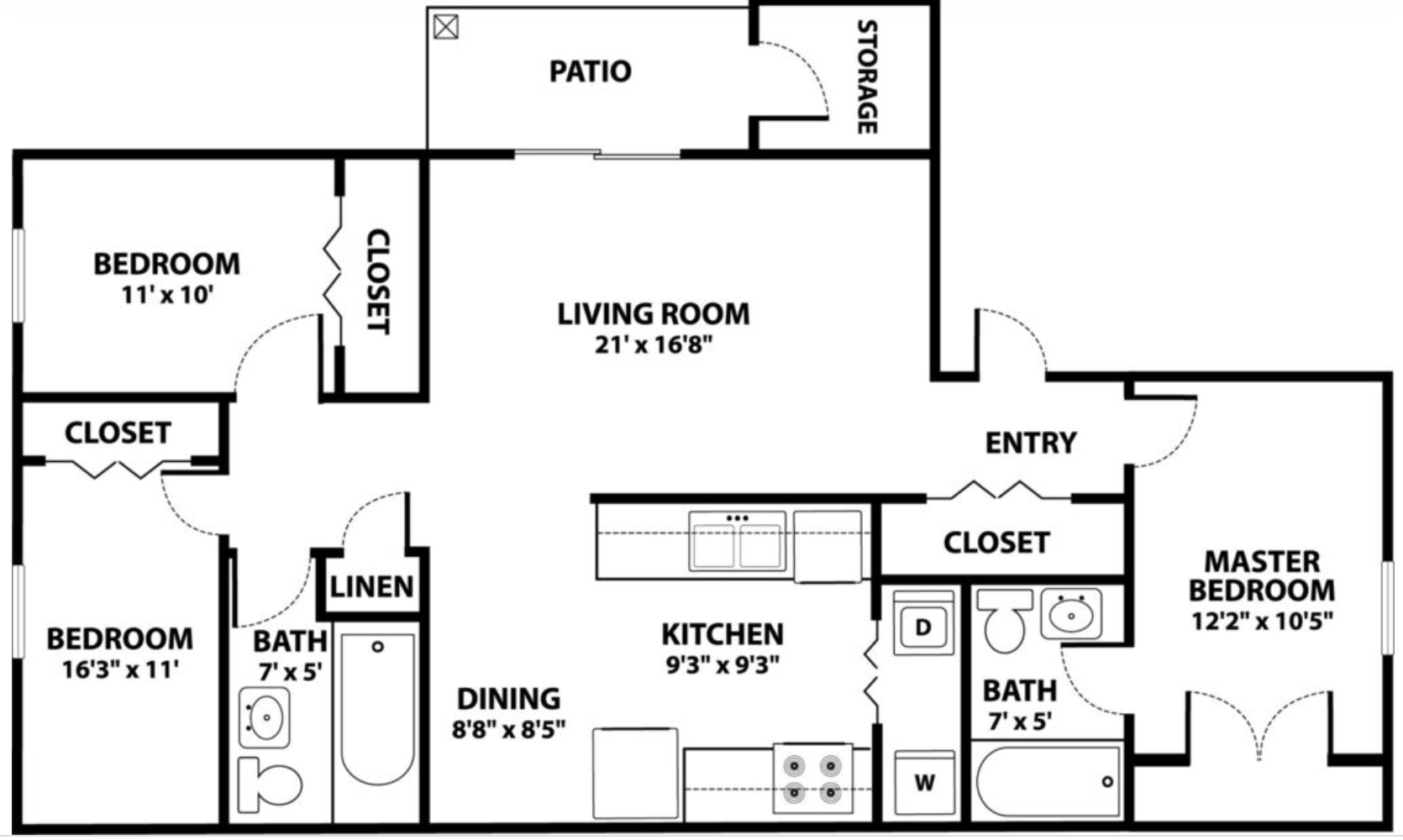 Three bedroom 2 bathroom floor plan