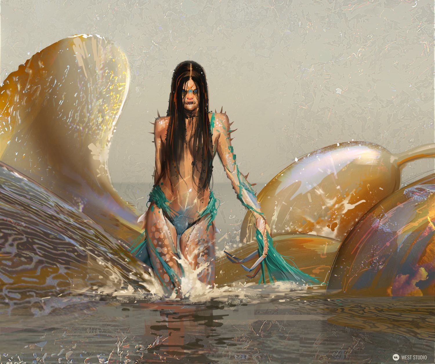 crab, tiny, kelp, mermaid, demon