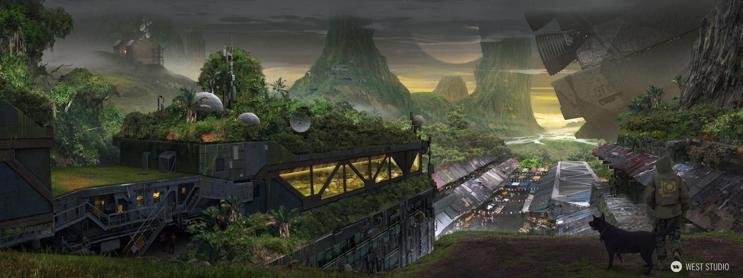 sci-fi, jungle, futuristic, overgrown 