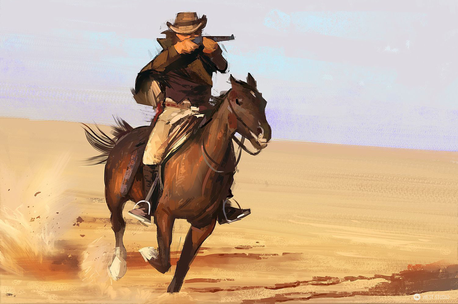 illustration, cowboy, western, painterly