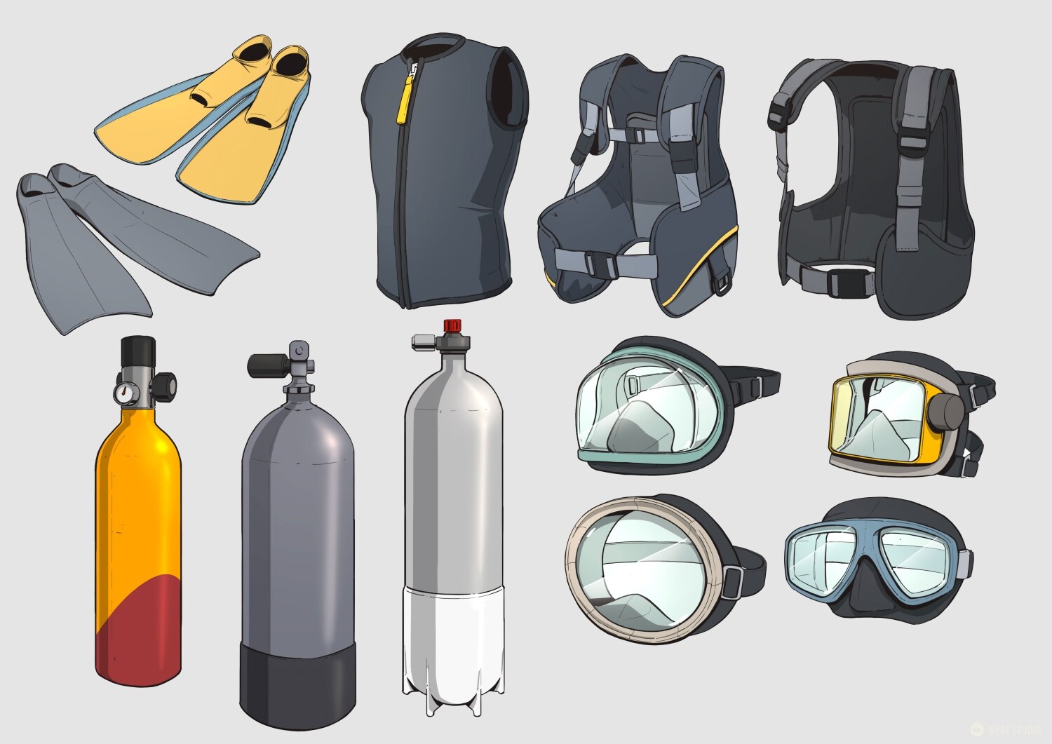 Riot Games, Riot, Valorant, Illustration, Game Development, In Game Art, West Studio, Digital Art, Map Development, Props, Scuba Gear, Concept Art, Diving Equipment Design, Pearl Map for Valorant