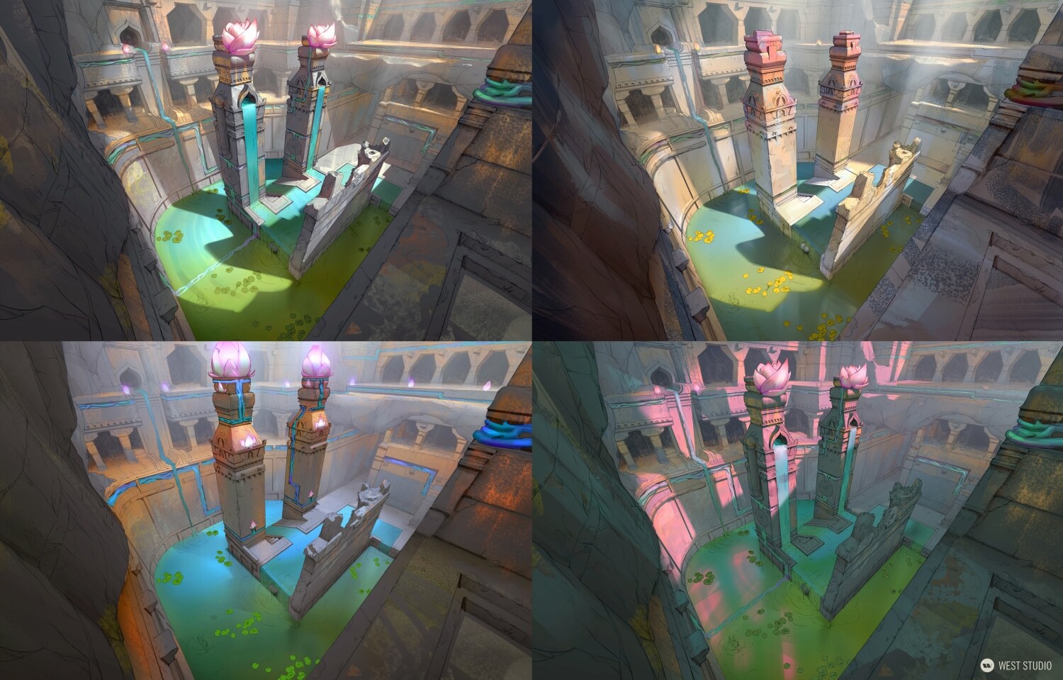 Riot Games, Riot, Valorant, Illustration, Game Development, In Game Art, West Studio, Digital Art, Map Development, Lotus, Color Variants, Color Scale