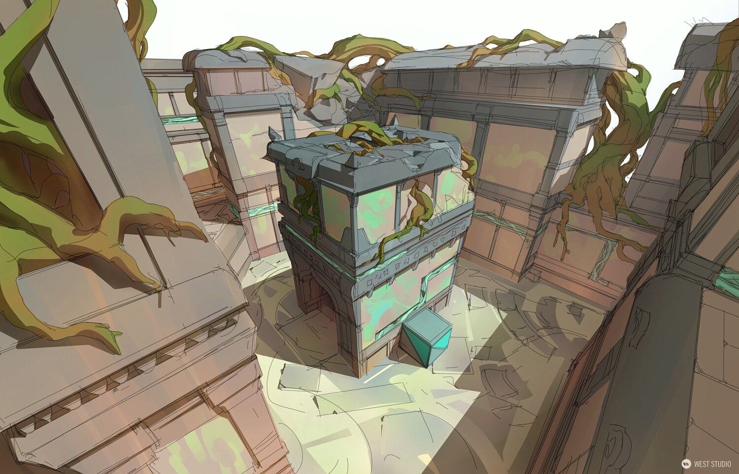 Riot Games, Riot, Valorant, Illustration, Game Development, In Game Art, West Studio, Digital Art, Map Development, Lotus, Colored Sketches