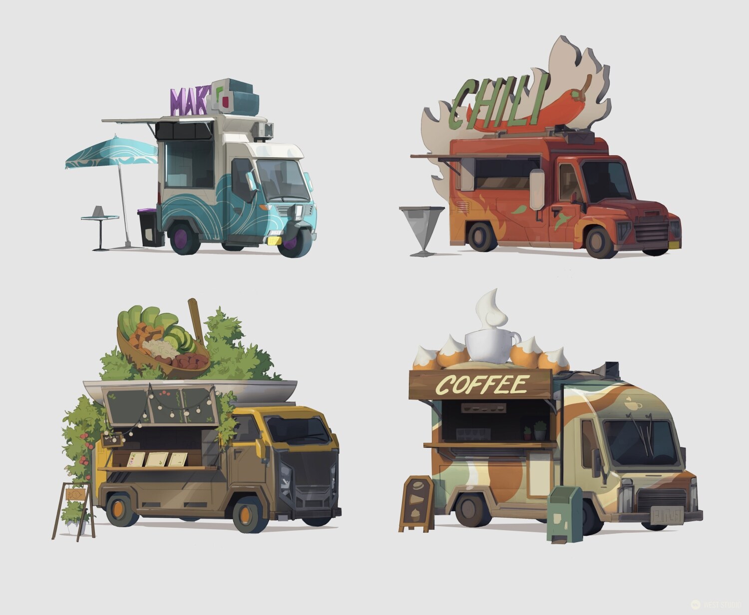Riot Games, Riot, Valorant, Illustration, Game Development, In Game Art, West Studio, Digital Art, Map Development, Sunset, Concept Art, Food Truck Concepts, Vehicle Design