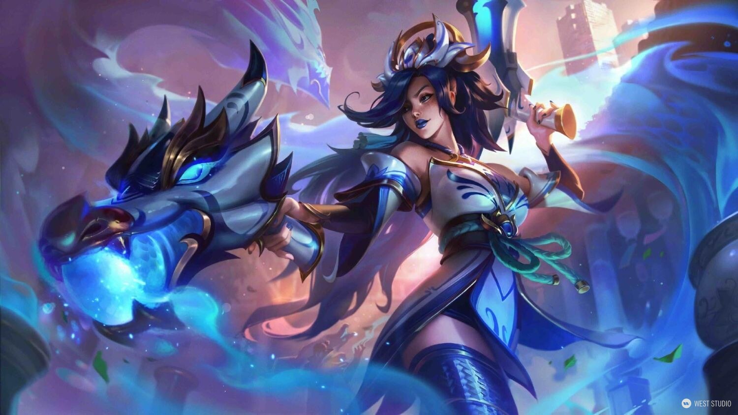 Riot Games, Riot, Illustration, West Studio, League of Legends, Porcelain inspired character and weapon illustration, female character with two guns, Porcelain Miss Fortune 