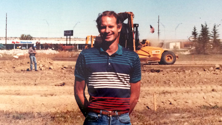 Steve R. Langlas on a construction site during early Langlas project work, circa 1983