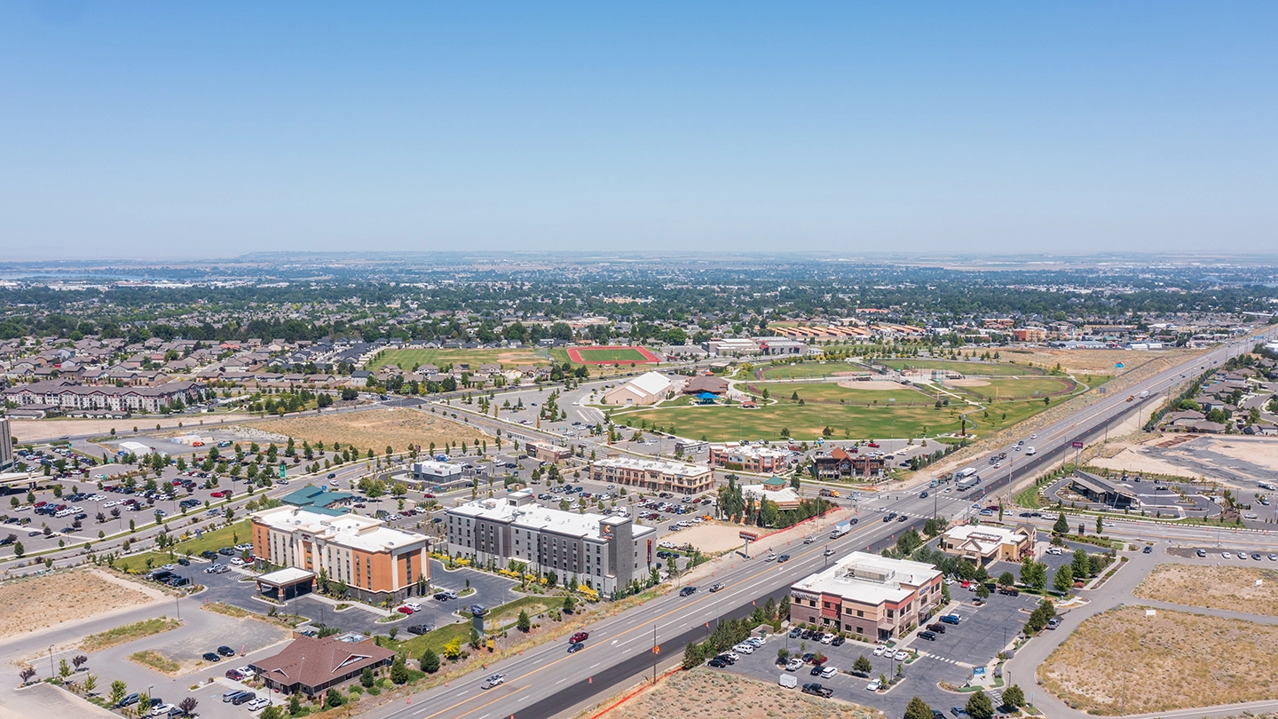 Harris Office Interiors service area Kennewick Washington aerial view of residential neighborhoods near the Columbia River