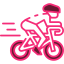 Icône représentant un cycliste en mouvement, symbolisant la rapidité et la livraison à vélo.
