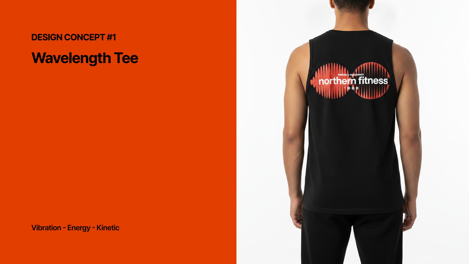 Wavelength Tee concept shown on a black sleeveless shirt