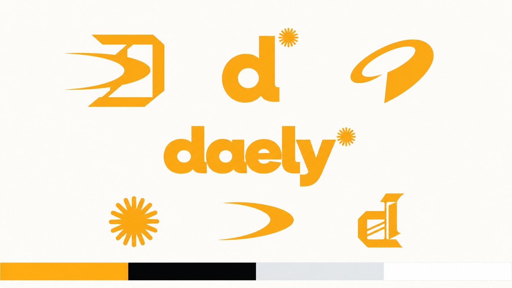 Daely motion marks, lowercase wordmark, sun iconography and yellow-and-black palette