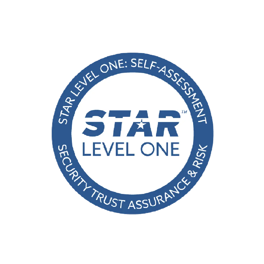 STAR Level One self-assessment security trust assurance and risk certification badge.