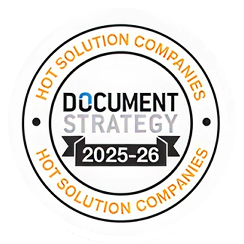 Seal with text Hot Solution Companies and Document Strategy 2025-26 in center.