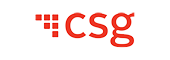 CSG company logo in red letters with pixelated square design.