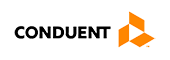 Conduent logo with an orange arrow design on the right.