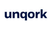 Unqork company logo in dark blue lowercase letters.