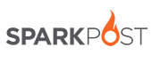 SparkPost logo with stylized orange flame icon.