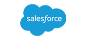 Salesforce company logo in white on a blue background.