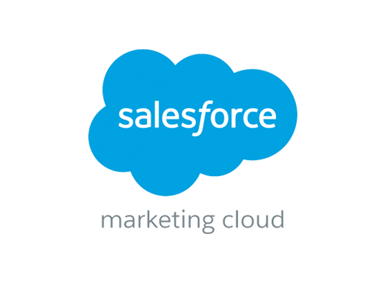 Salesforce Marketing Cloud logo with white text inside a blue cloud shape.