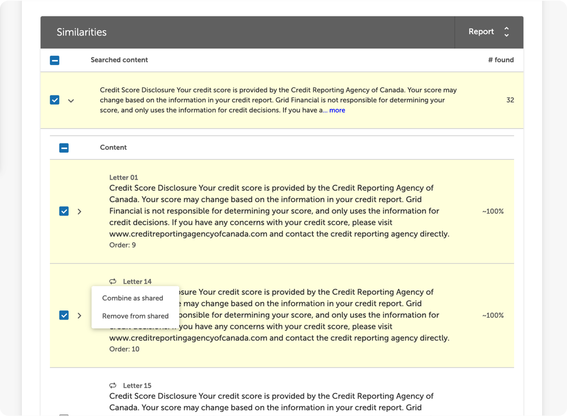 Identify similar and duplicate content