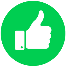 White thumbs-up icon inside a green circle.
