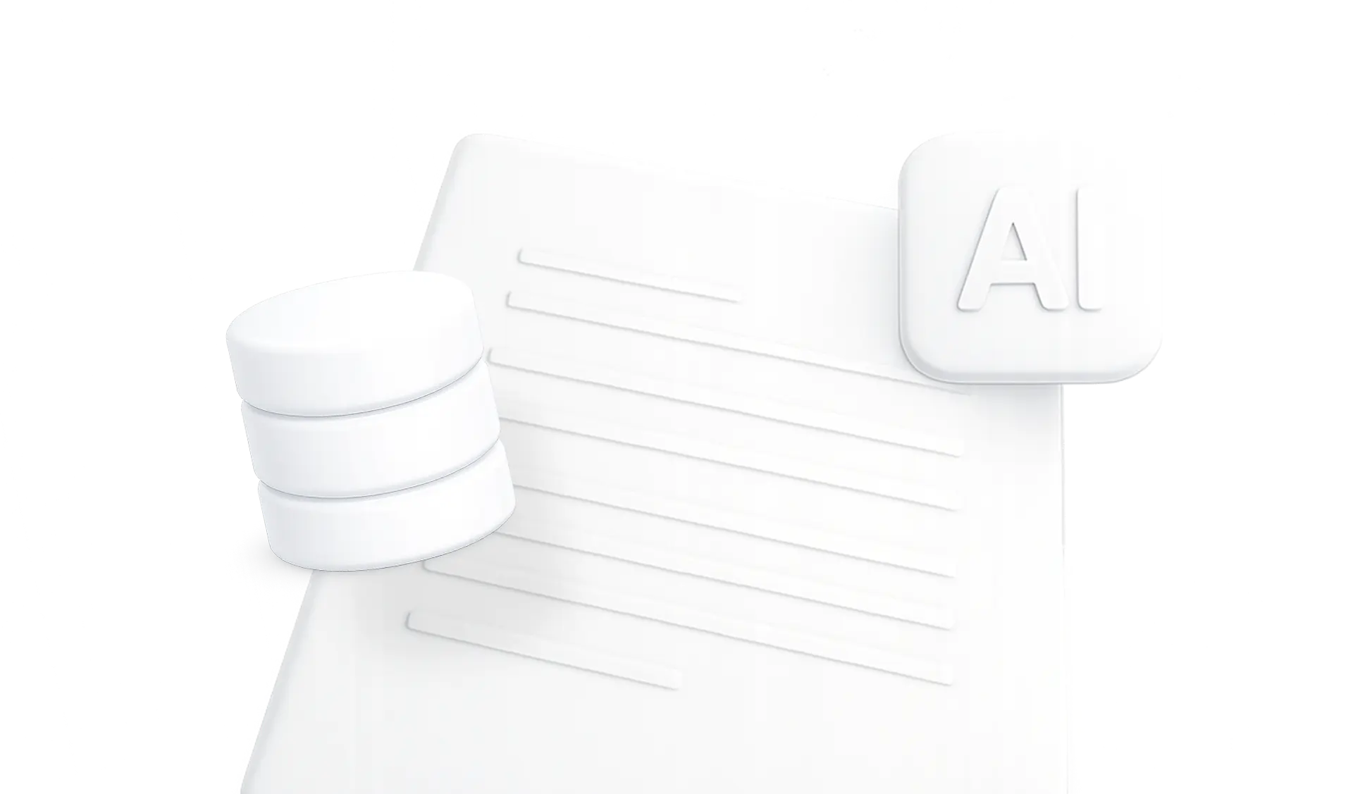 3D white database icon next to a document with an AI badge.