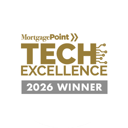 MortgagePoint Tech Excellence 2026 winner badge with tech circuit design in gold and gray.