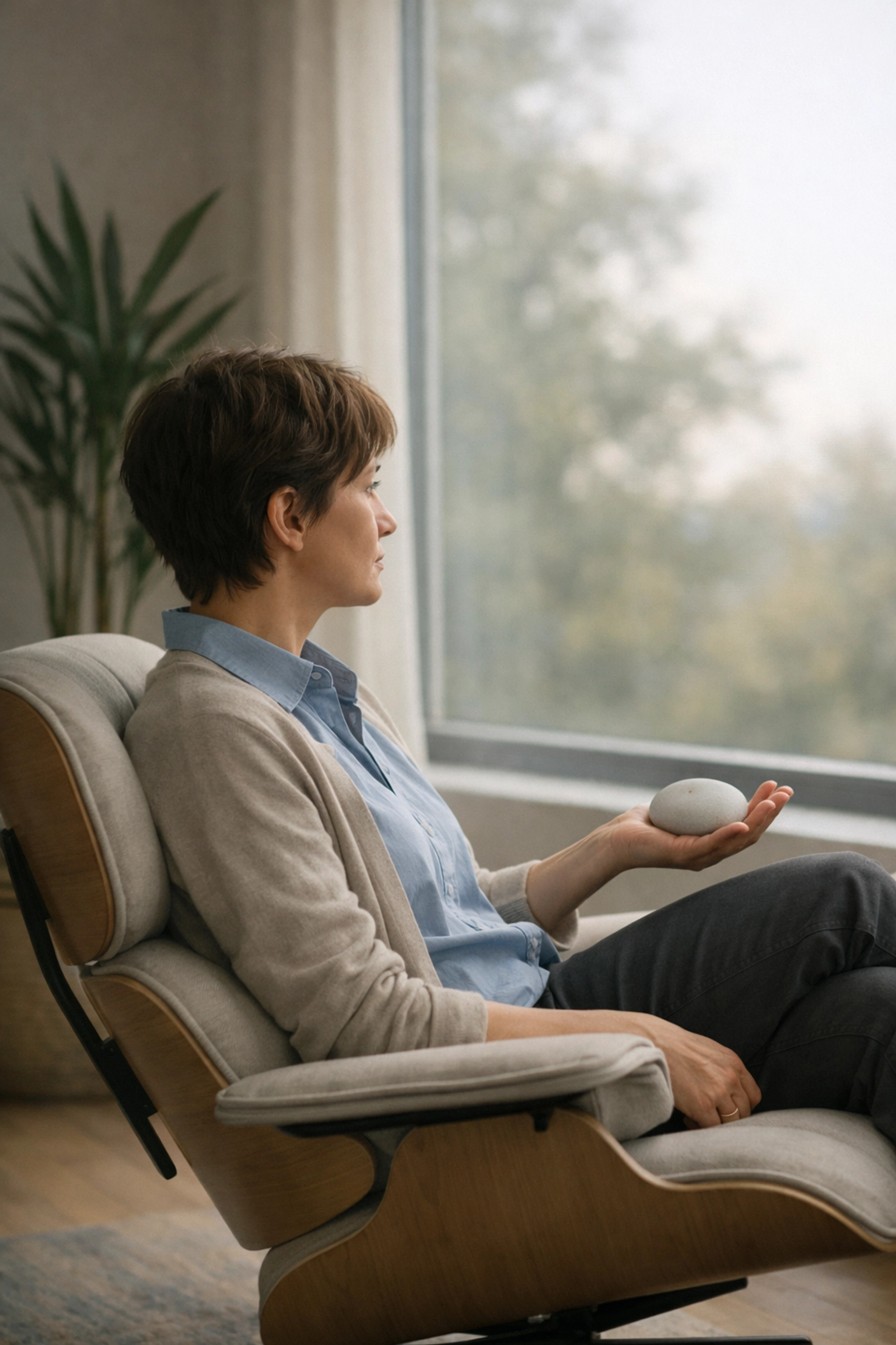 A professional reflecting in a peaceful room, symbolizing personal space and emotional boundaries at work.