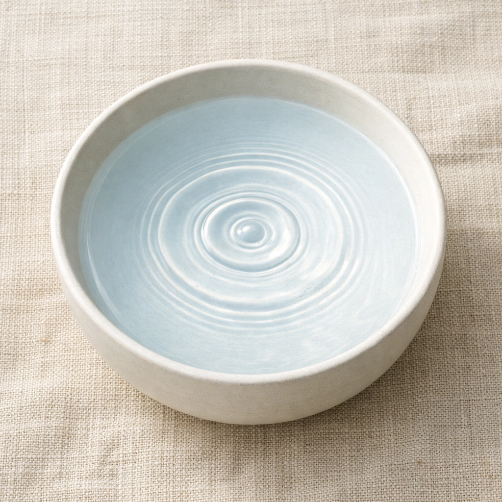 A gentle ripple in a water bowl, representing the first step to breaking the imposter syndrome cycle.