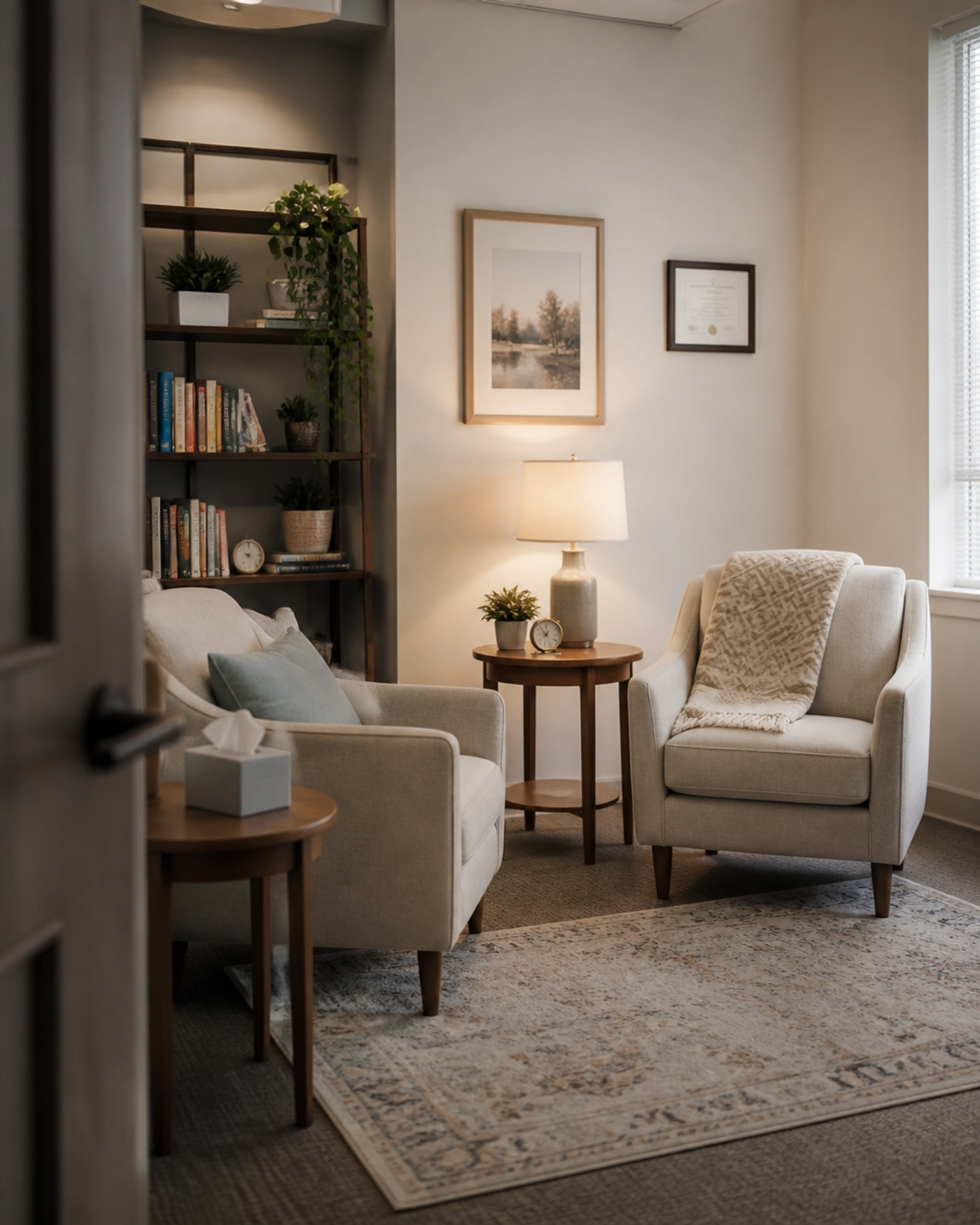 An inviting and professional therapy office, providing a safe space for reflection and growth