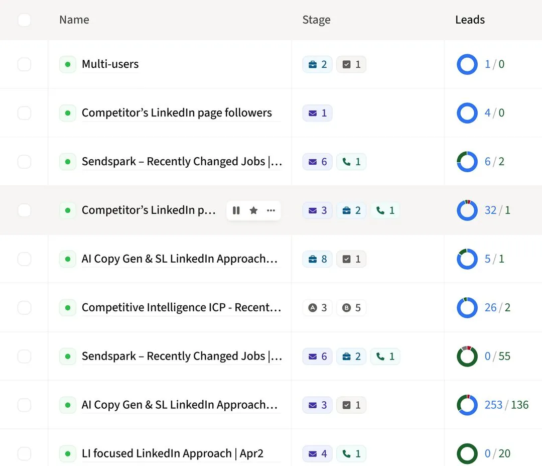 Product screen displaying a list of sequences and templates